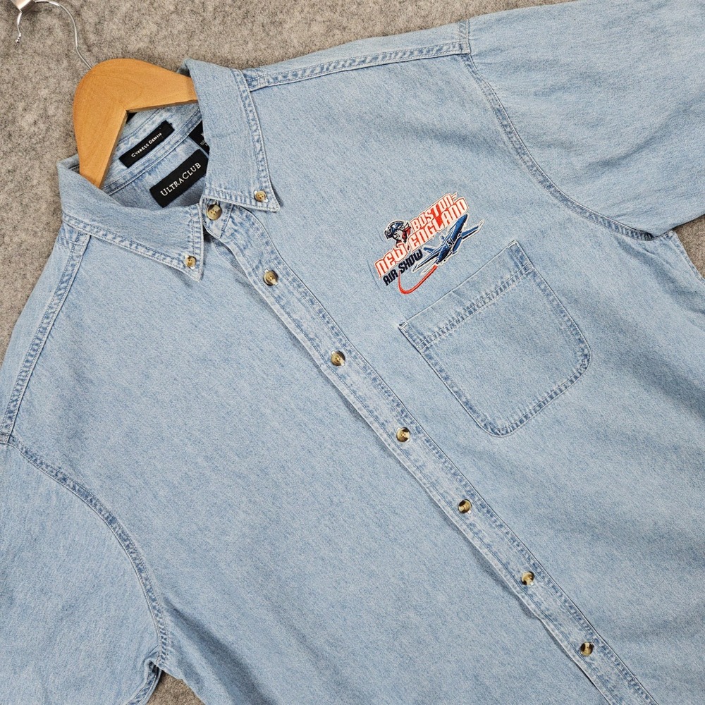 UltraClub Cypress Denim Men's Shirt Size XL Boston New England Air Show Plane